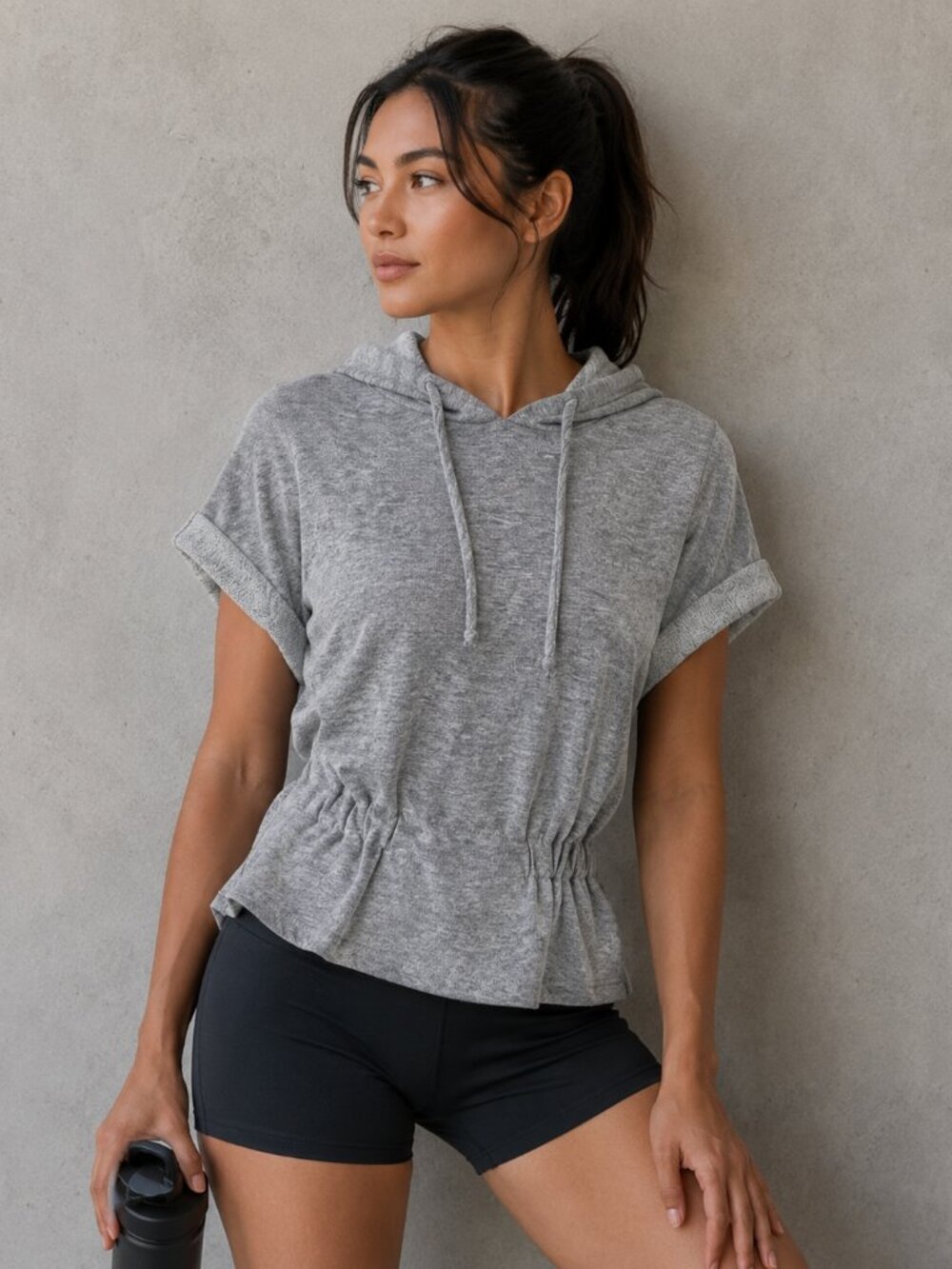 Boutique Casual Gray Short-Sleeve Hoodie / Made with Love